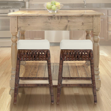 Bali Rustic Bohemian Hyacinth/Wood Backless Counter Stool - JONATHAN Y